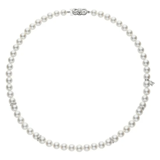 Mikimoto 18K White Gold Pearl and Diamond Roundel Necklace