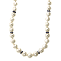 Mikimoto 18K White Gold Pearl and Sapphire Roundel Necklace