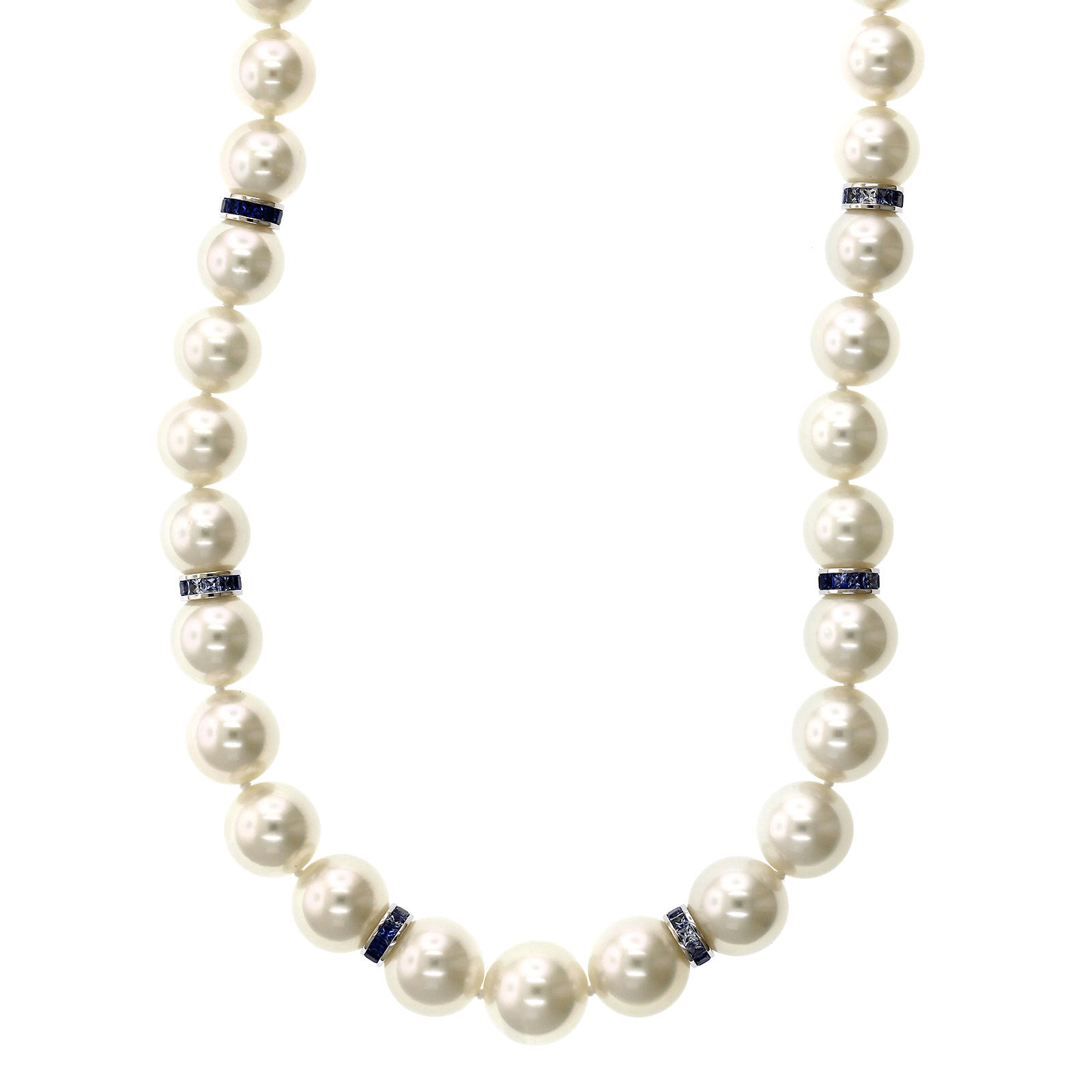 Mikimoto 18K White Gold Pearl and Sapphire Roundel Necklace