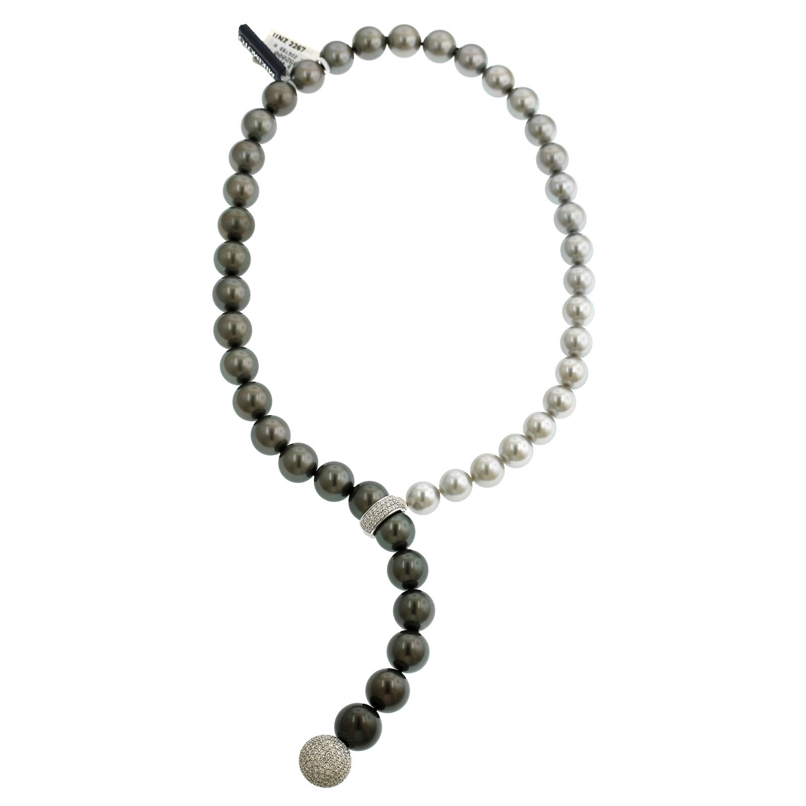 Mikimoto 18K White Gold Ombre Black South Sea Pearl Diamond Necklace