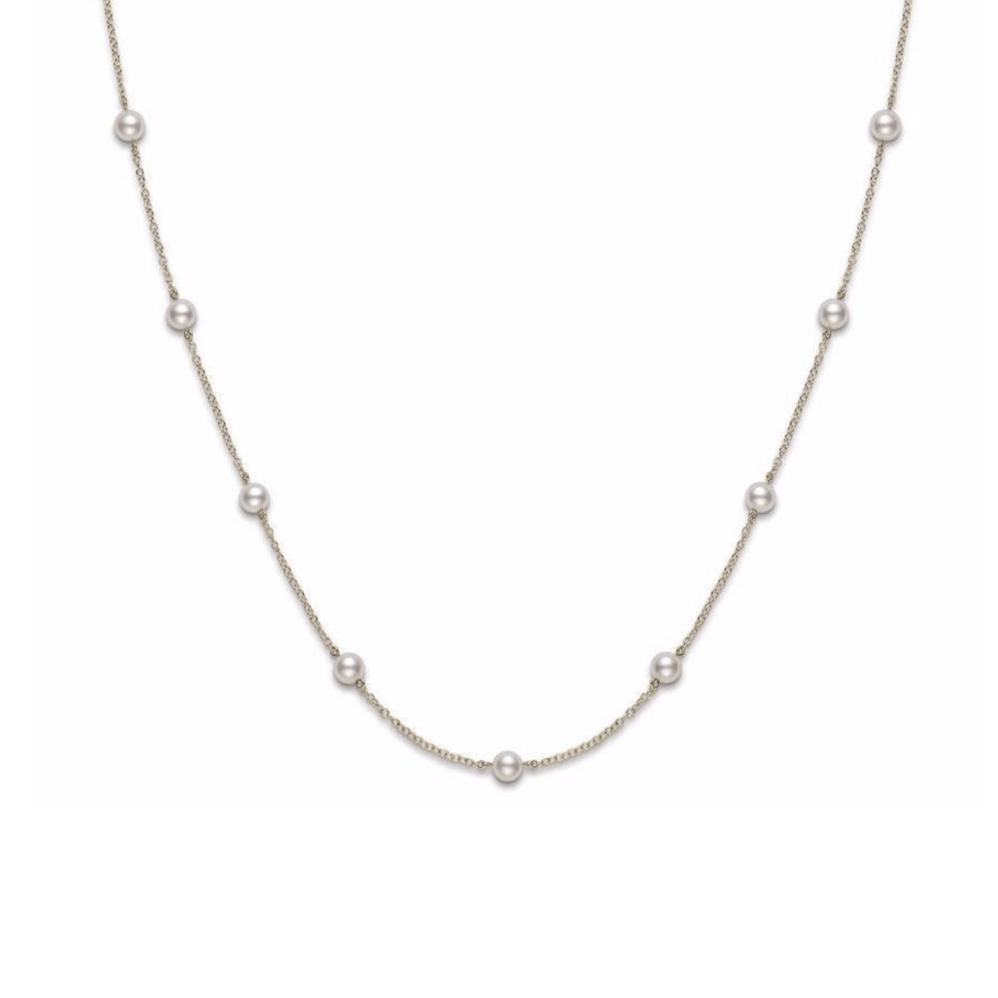 Mikimoto 18K Yellow Gold Akoya Cultured Pearl Station Necklace