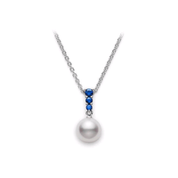 Morning Dew Akoya Cultured Pearl Pendant with Blue Sapphire