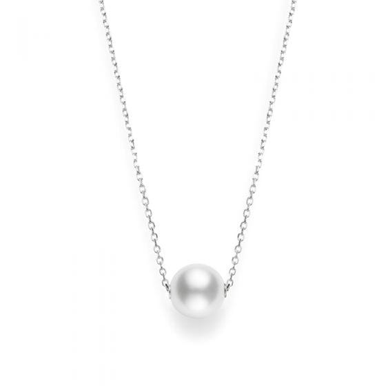 18K White Gold Pearl Station Necklace