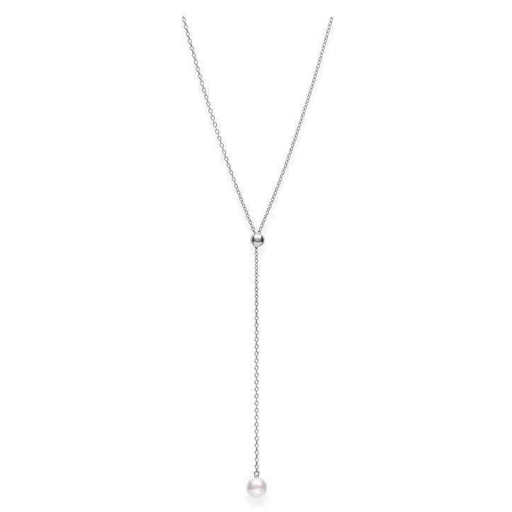 18K White Gold Slide Lariat Pearl Pendant