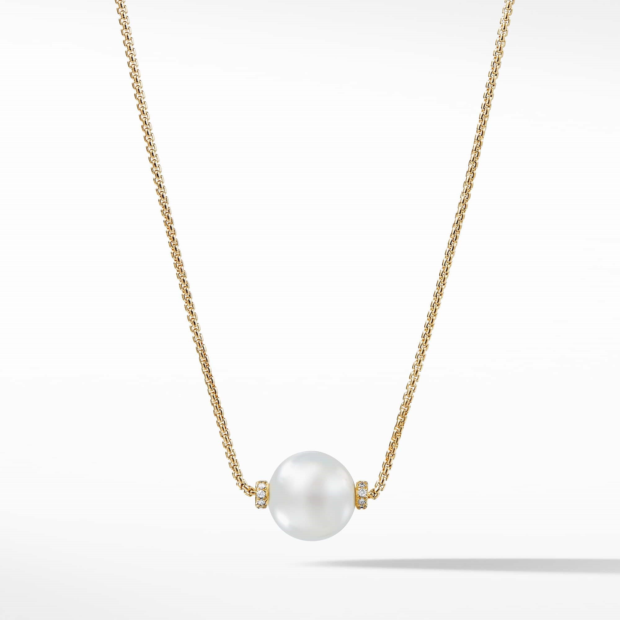 Solari Single Station Necklace in 18k Gold with Diamonds and South Sea White Pearl