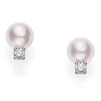 Mikimoto 18K White Gold Pearl and Diamond Earrings