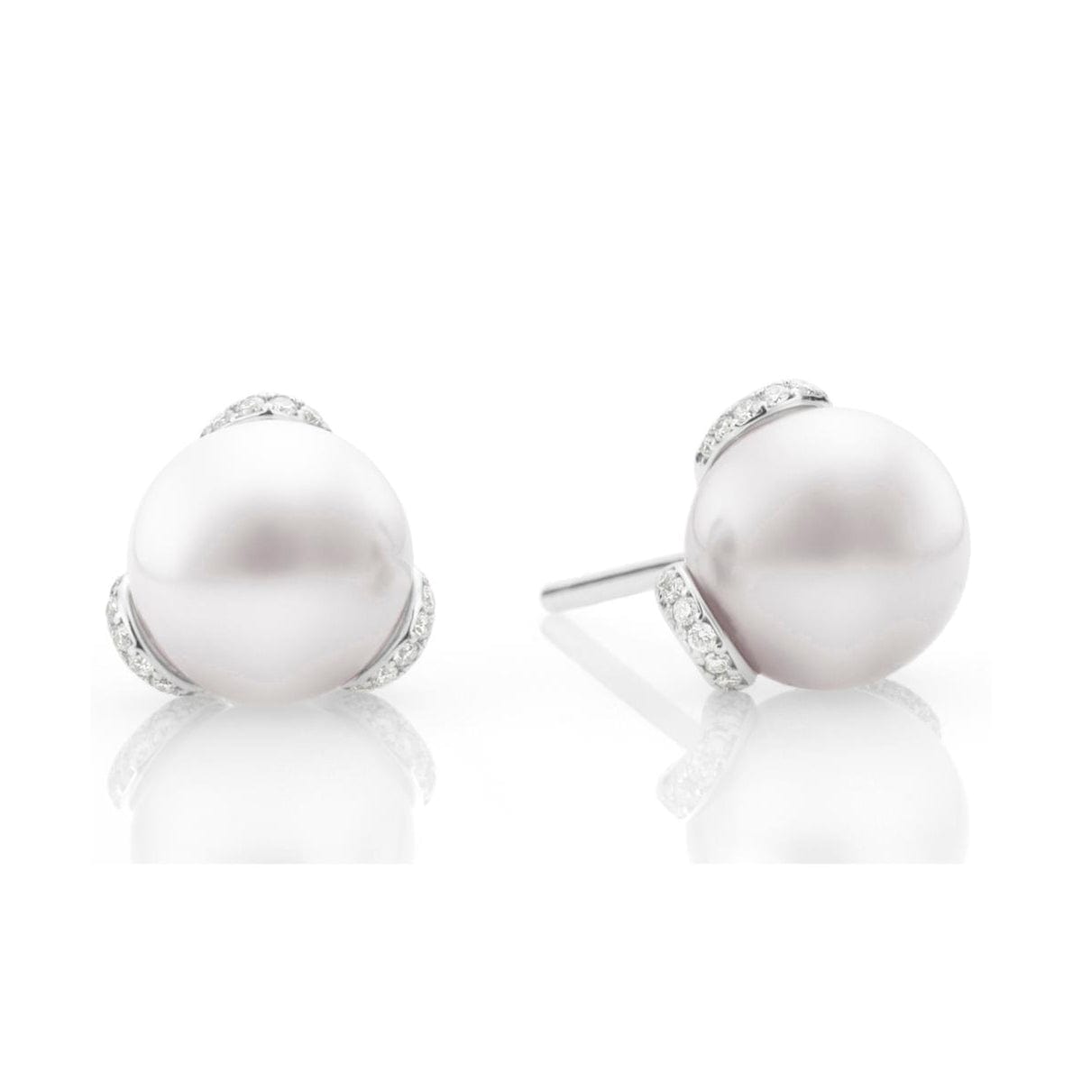 Mikimoto 18K White Gold Pearl Diamond Stud Earrings