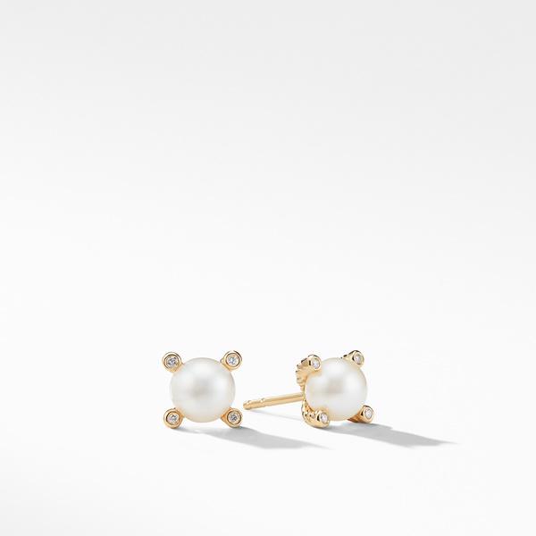 Cable Earrings with Diamonds and Pearls in Gold