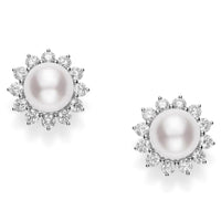 18K White Gold Pearl and Diamond Earrings