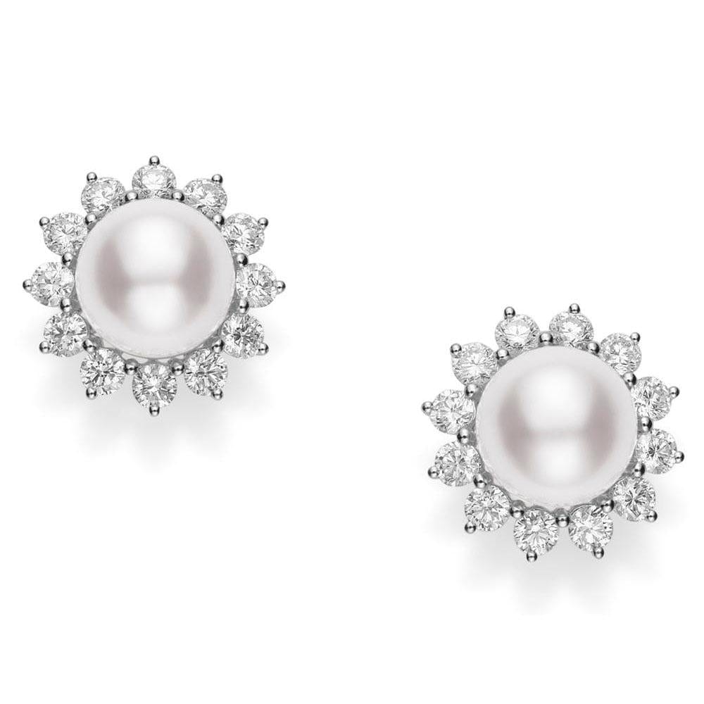 18K White Gold Pearl and Diamond Earrings