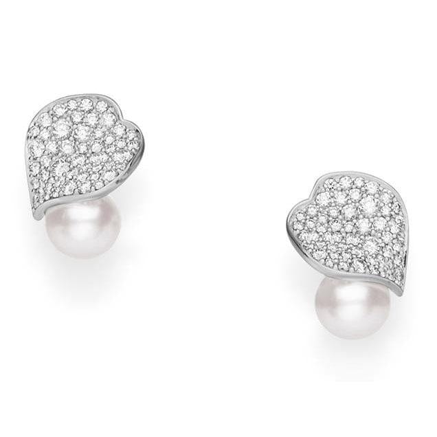 18K White Gold Pearl and Diamond Earrings