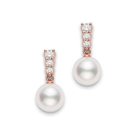 18K Rose Gold Pearl and Diamond Earrings