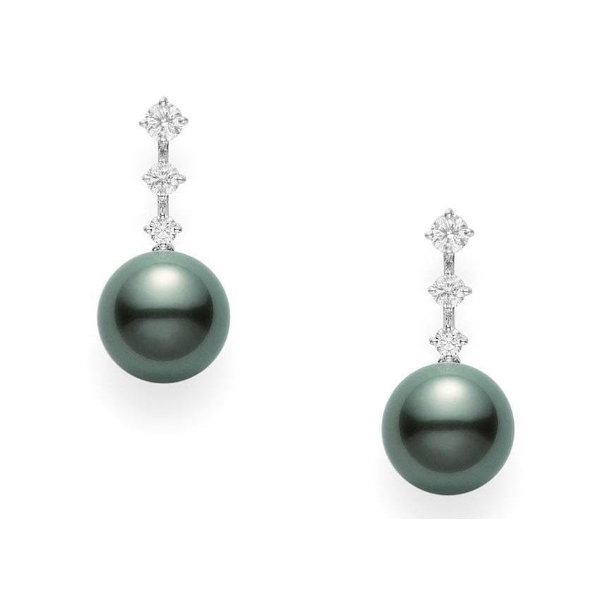 18K White Gold Black South Sea Pearl and Diamond Earrings