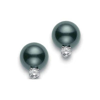 18K White Gold Black South Sea Pearl and Diamond Earrings