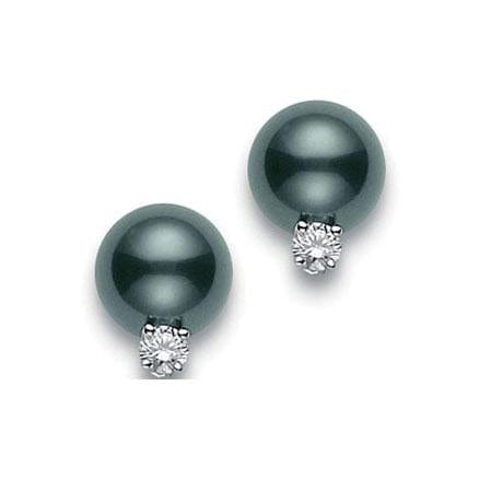 18K White Gold Black South Sea Pearl and Diamond Earrings