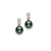 18K Rose Gold Black South Sea Pearl and Diamond Drop Earrings