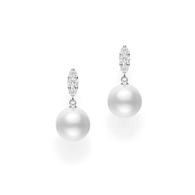 Mikimoto 18K White Gold Pearl Diamond Drop Earrings
