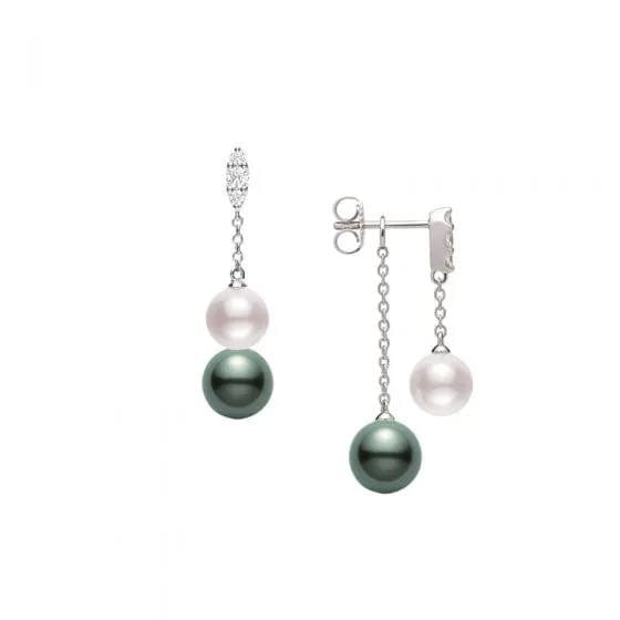 Mikimoto 18K White Gold Double Pearl Drop Earrings