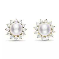 Mikimoto 18K Yellow Gold Pearl Diamond Stud Earrings