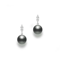 Mikimoto 18K White Gold Black South Sea Pearl Diamond Drop Earrings