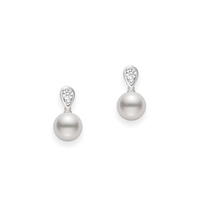 Mikimoto 18K White Gold Pearl and Diamond Drop Earrings