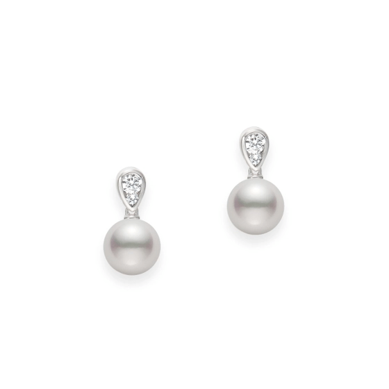 Mikimoto 18K White Gold Pearl and Diamond Drop Earrings
