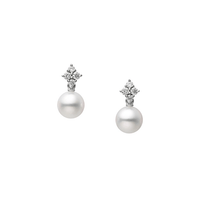 Mikimoto 18K White Gold Pearl and Diamond Drop Earrings