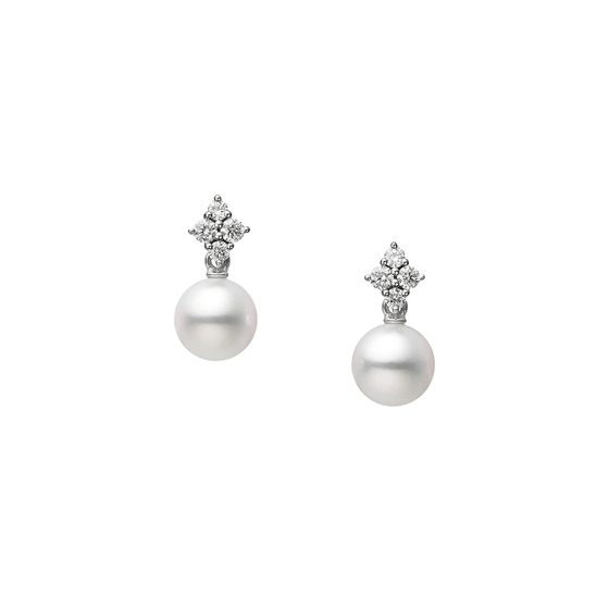 Mikimoto 18K White Gold Pearl and Diamond Drop Earrings