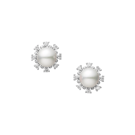 Mikimoto 18K White Gold Pearl and Diamond Stud Earrings