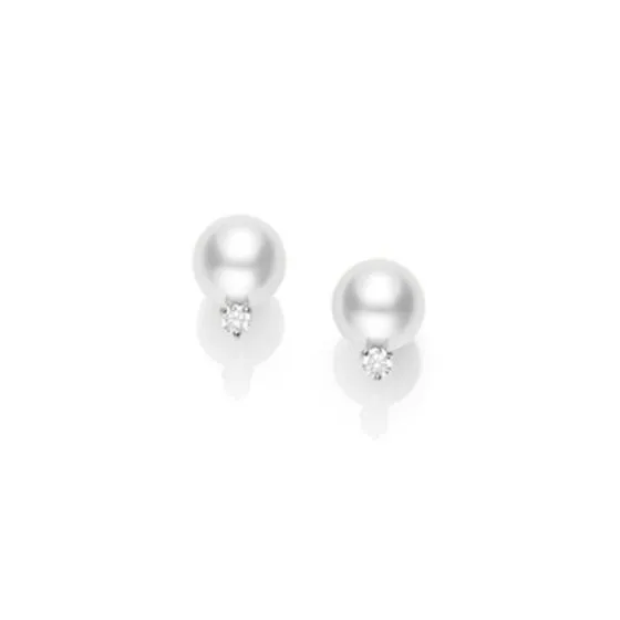 Mikimoto 18K White Gold Pearl and Diamond Stud Earrings