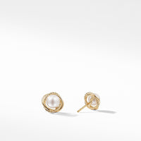 Infinity Stud Earrings with Pearls in Gold