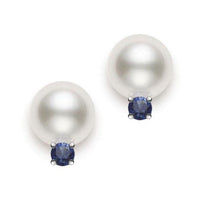 18K White Gold Pearl and Sapphire Earrings
