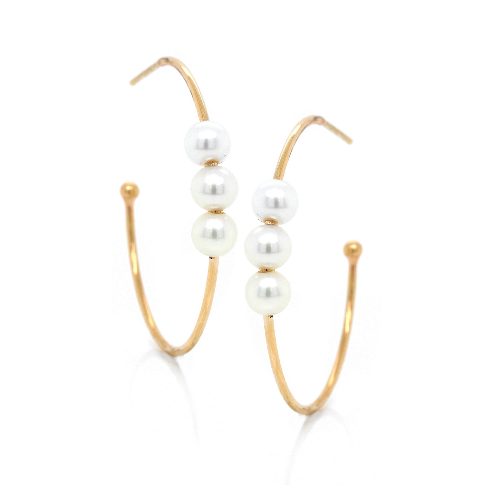 14K Yellow Gold Pearl Hoop Earrings