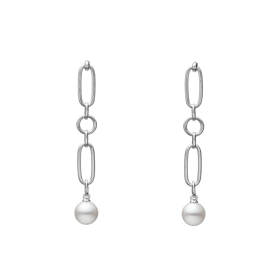 Mikimoto 18K White Gold Pearl Link Drop Earrings