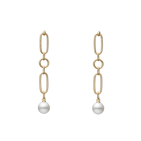 Mikimoto 18K Yellow Gold Pearl Link Drop Earrings