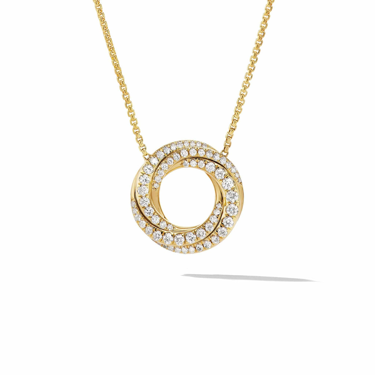 Petite Pavé Crossover Pendant Necklace in 18K Yellow Gold with Diamonds, Yellow Gold, Long's Jewelers