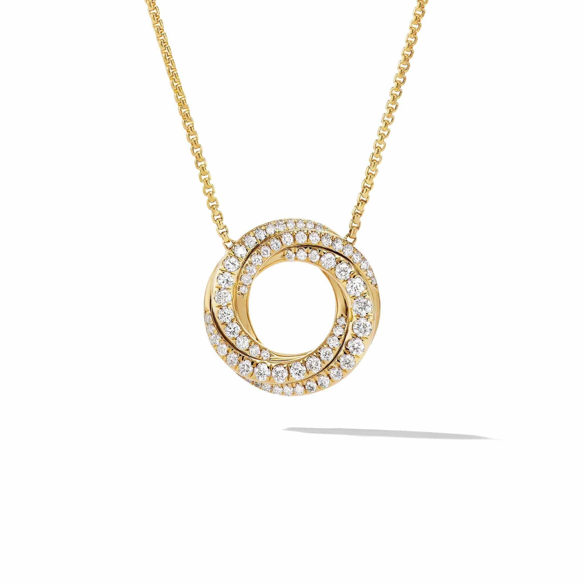 Petite Pavé Crossover Pendant Necklace in 18K Yellow Gold with Diamonds, Yellow Gold, Long's Jewelers