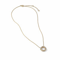 Petite Pavé Crossover Pendant Necklace in 18K Yellow Gold with Diamonds, Yellow Gold, Long's Jewelers
