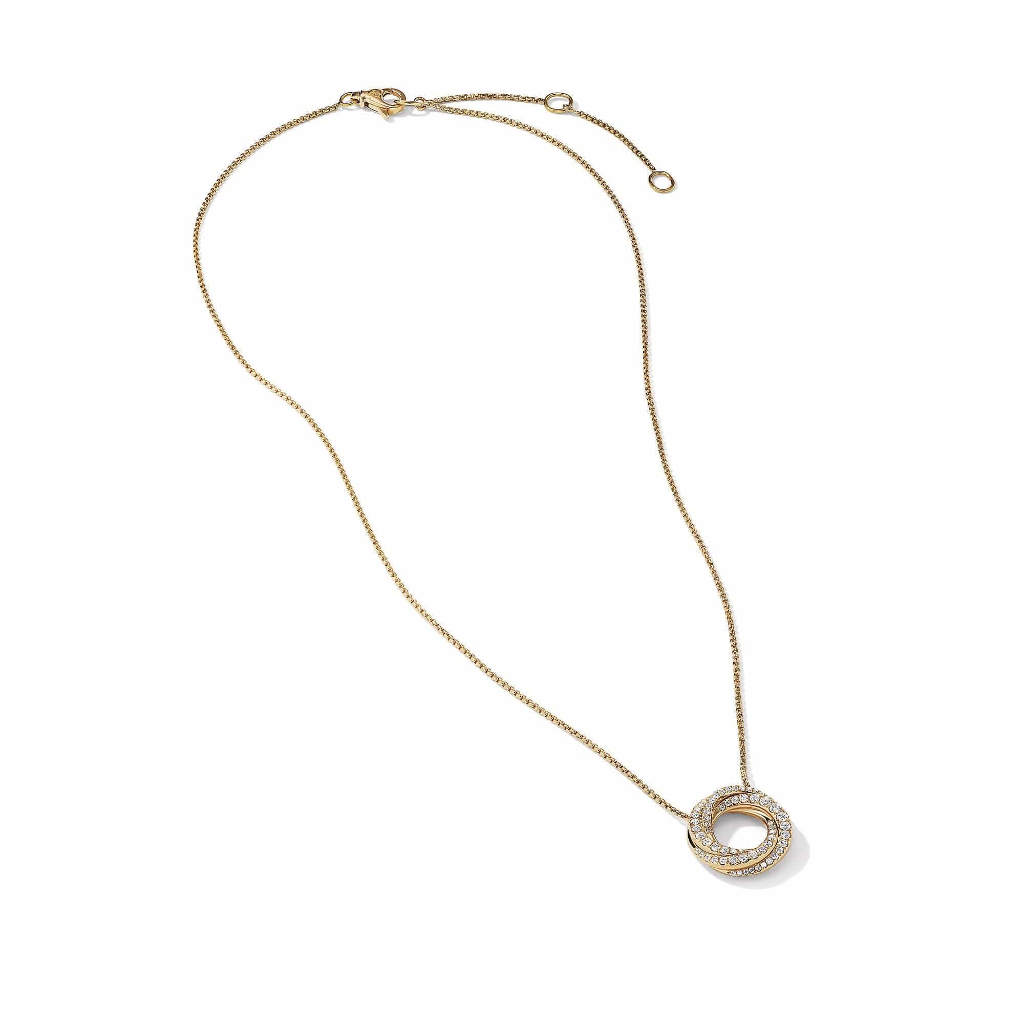 Petite Pavé Crossover Pendant Necklace in 18K Yellow Gold with Diamonds, Yellow Gold, Long's Jewelers