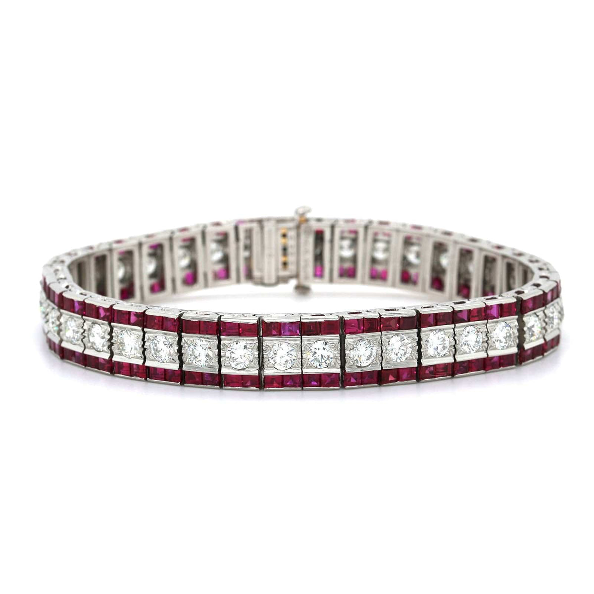 Platinum 3 Row Diamond and Ruby Bracelet, Platinum, Long's Jeweler's