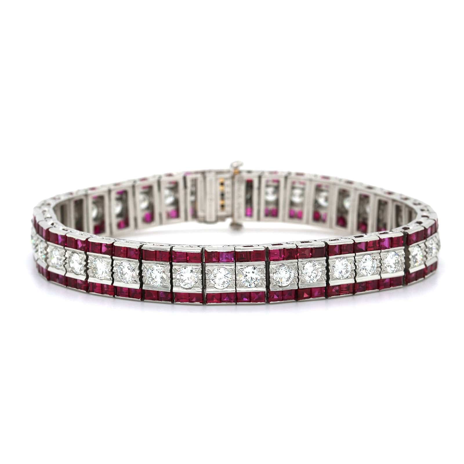 Platinum 3 Row Diamond and Ruby Bracelet, Platinum, Long's Jeweler's