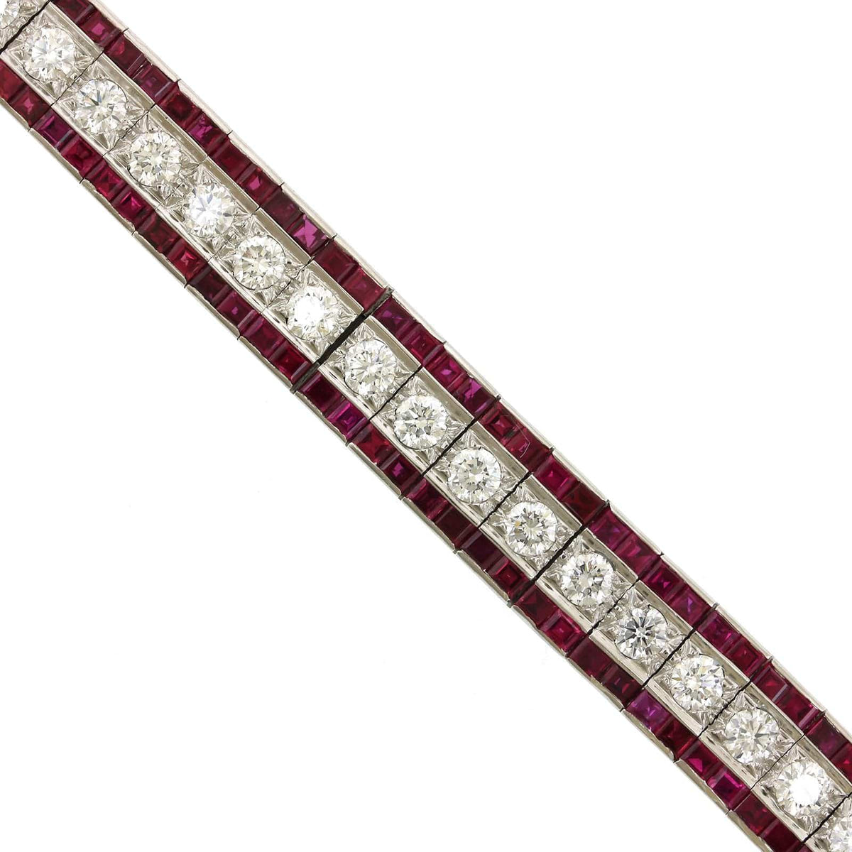 Oscar Heyman Platinum 3 Row Diamond and Ruby Bracelet