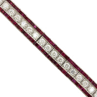 Platinum 3 Row Diamond and Ruby Bracelet