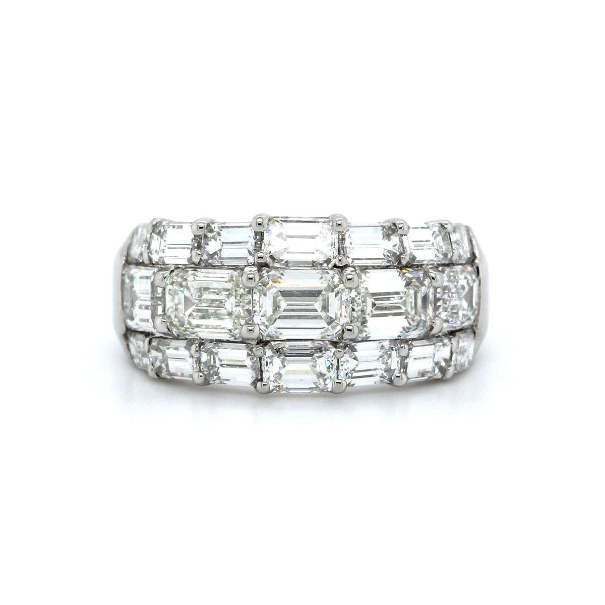 Platinum 3 Row Emerald Cut Diamond Band, Platinum, Long's Jewelers