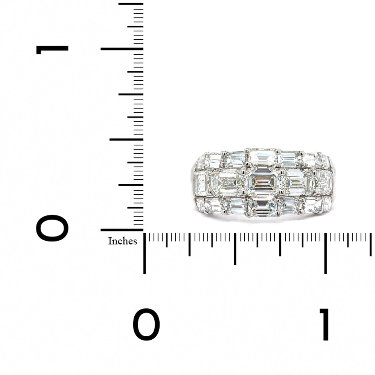 Platinum 3 Row Emerald Cut Diamond Band