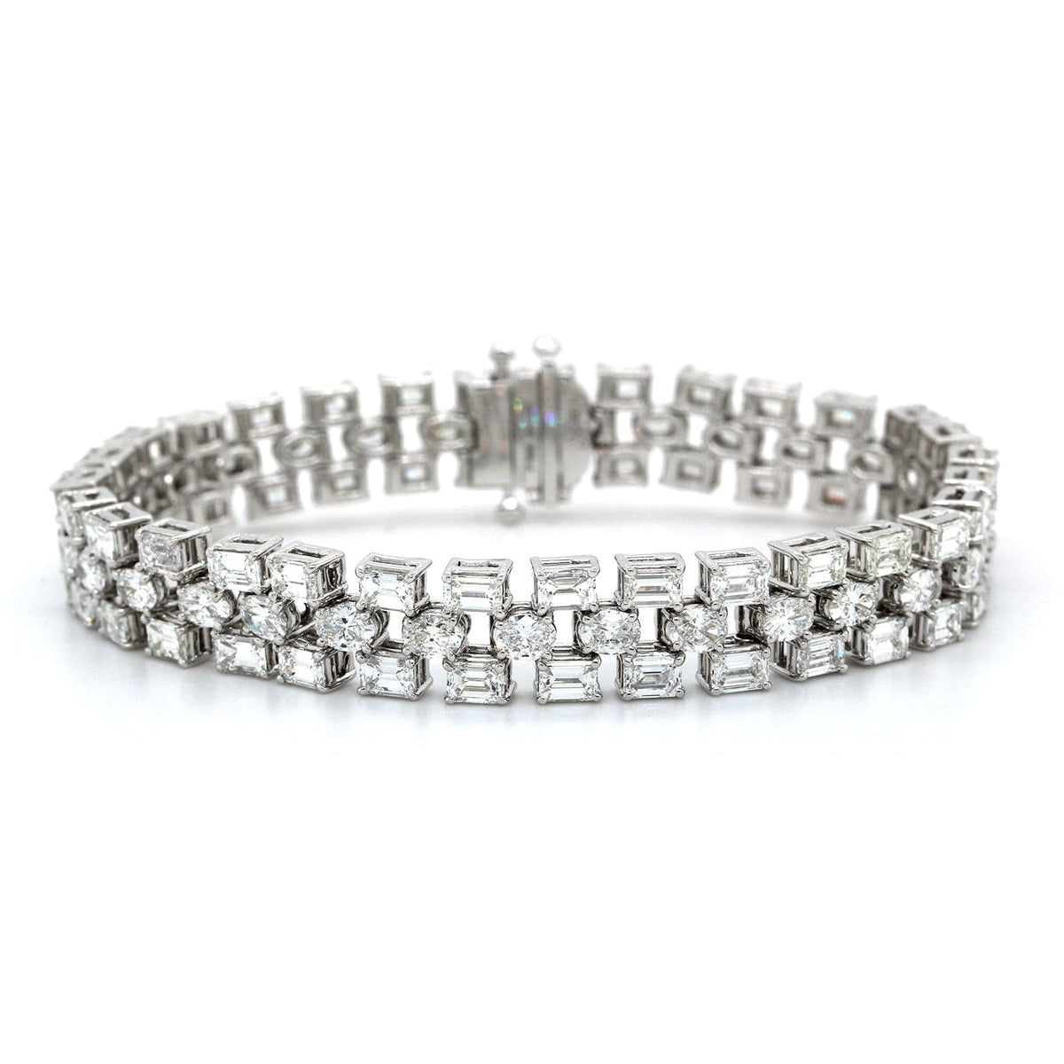 Platinum 3 Row Emerald and Oval Cut Diamond Bracelet, Platinum, Long's Jewelers