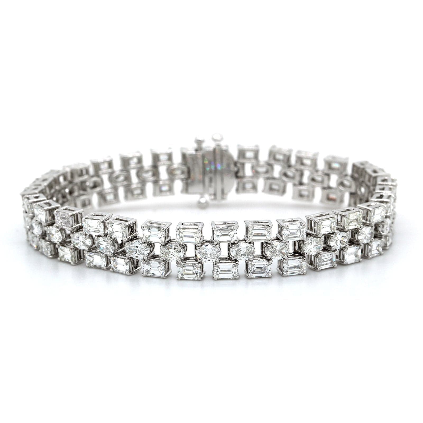 Platinum 3 Row Emerald and Oval Cut Diamond Bracelet, Platinum, Long's Jewelers