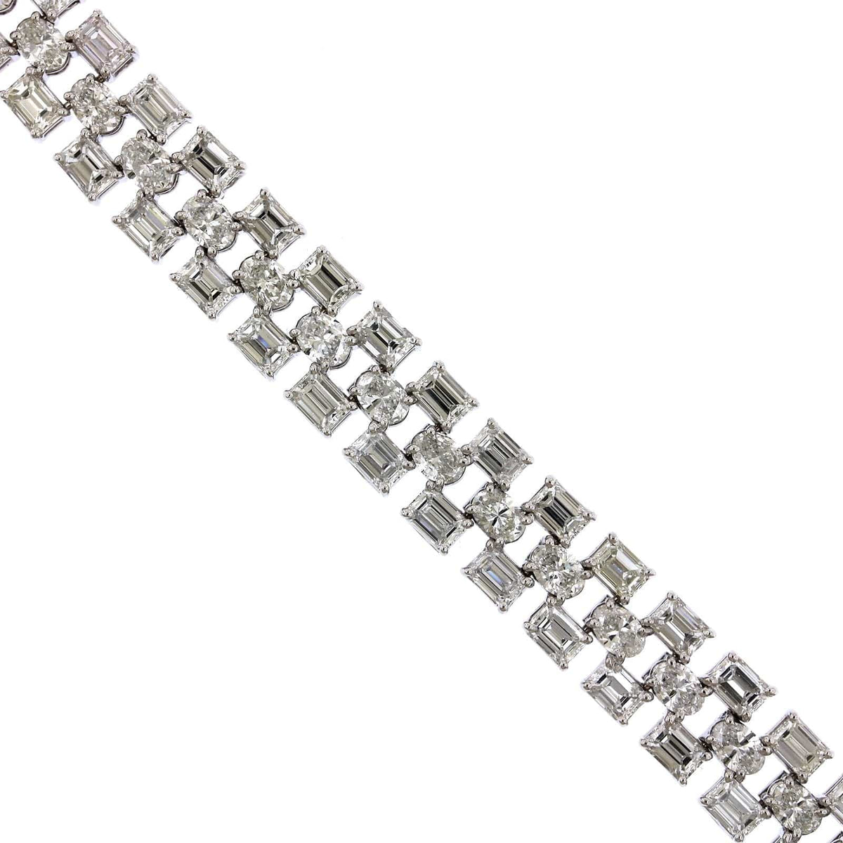 Platinum 3 Row Emerald and Oval Cut Diamond Bracelet