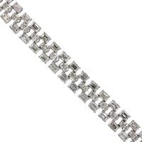 Platinum 3 Row Emerald and Oval Cut Diamond Bracelet