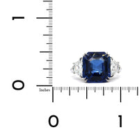Platinum 3 Stone Emerald Cut Sapphire with Trap Diamond Ring